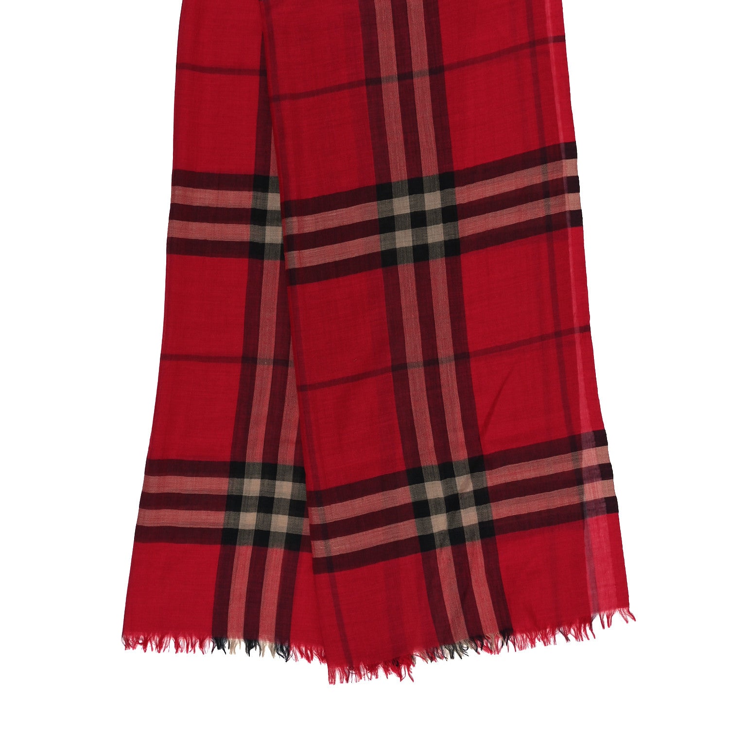 Burberry Wool Silk House Check Lightweight Scarf Red 2 of 3