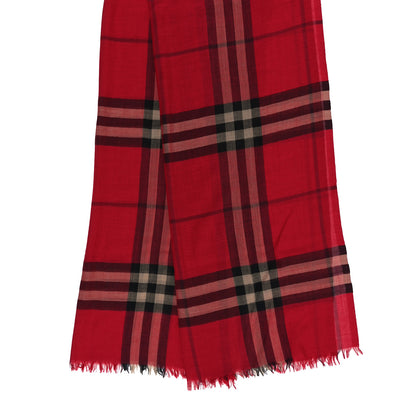 Burberry Wool Silk House Check Lightweight Scarf Red 2 of 3