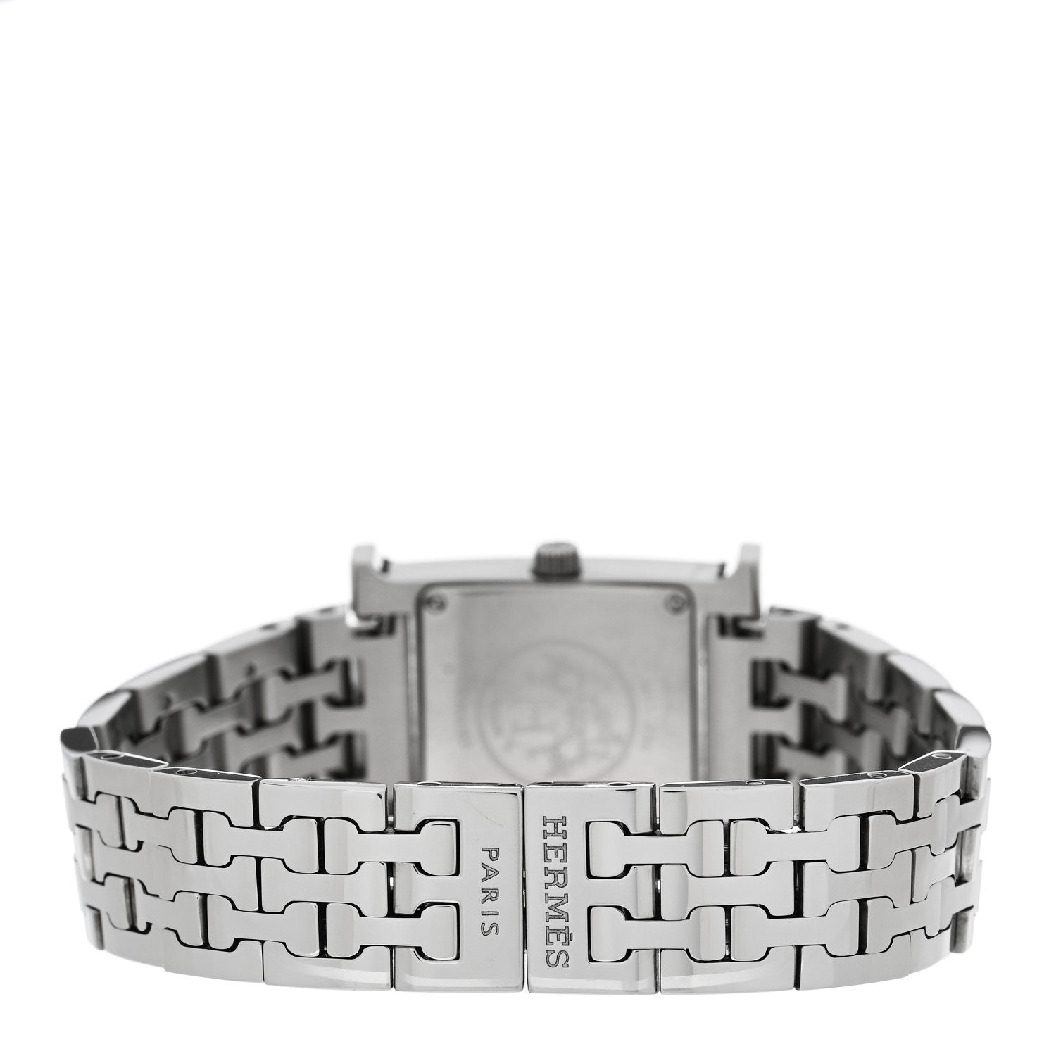 Hermes Stainless Steel Diamond Bezel 21mm Heure H Hour Quartz Watch Noir 3 of 5