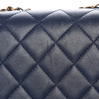 Chanel Sheepskin Quilted Large Beauty Lock Flap Navy Blue 11 of 20