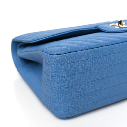Chanel Caviar Flat Chevron Quilted Jumbo Double Flap Blue 9 of 11