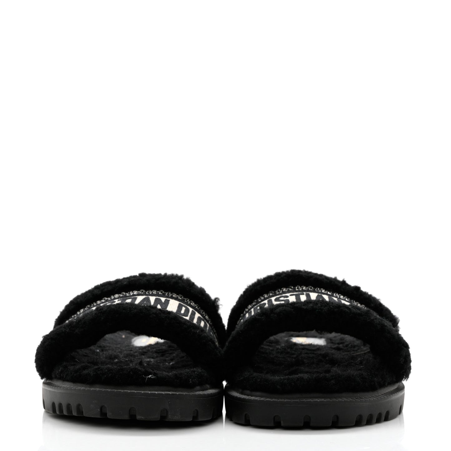 Shearling Canvas Lurex Embroidered Dway 10mm Slide Sandals 40 Black Natural