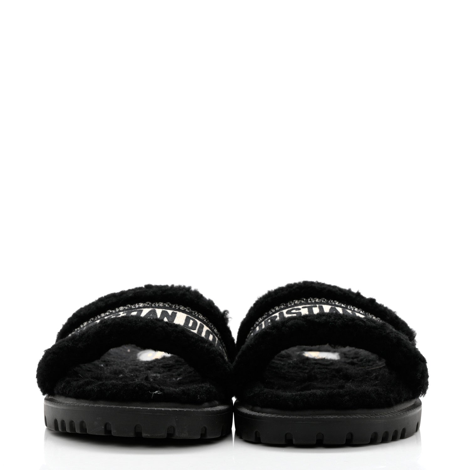 Christian Dior Shearling Canvas Lurex Embroidered Dway 10mm Slide Sandals 40 Black Natural 2 of 10