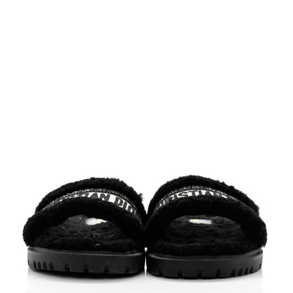 Christian Dior Shearling Canvas Lurex Embroidered Dway 10mm Slide Sandals 40 Black Natural 2 of 10
