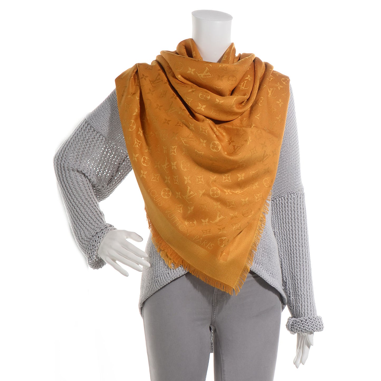 Wool Silk Monogram Shawl Safran
