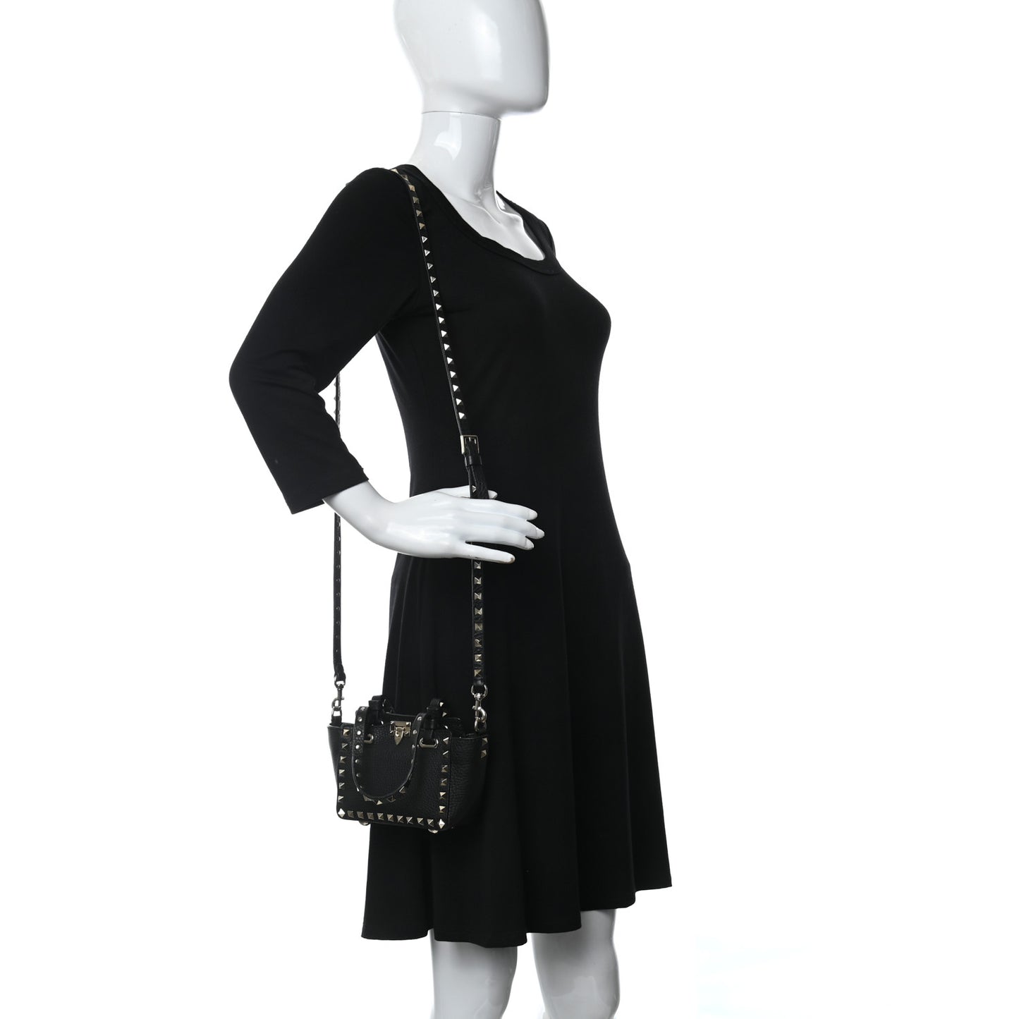 Pebbled Calfskin Micro Rockstud Tote Black
