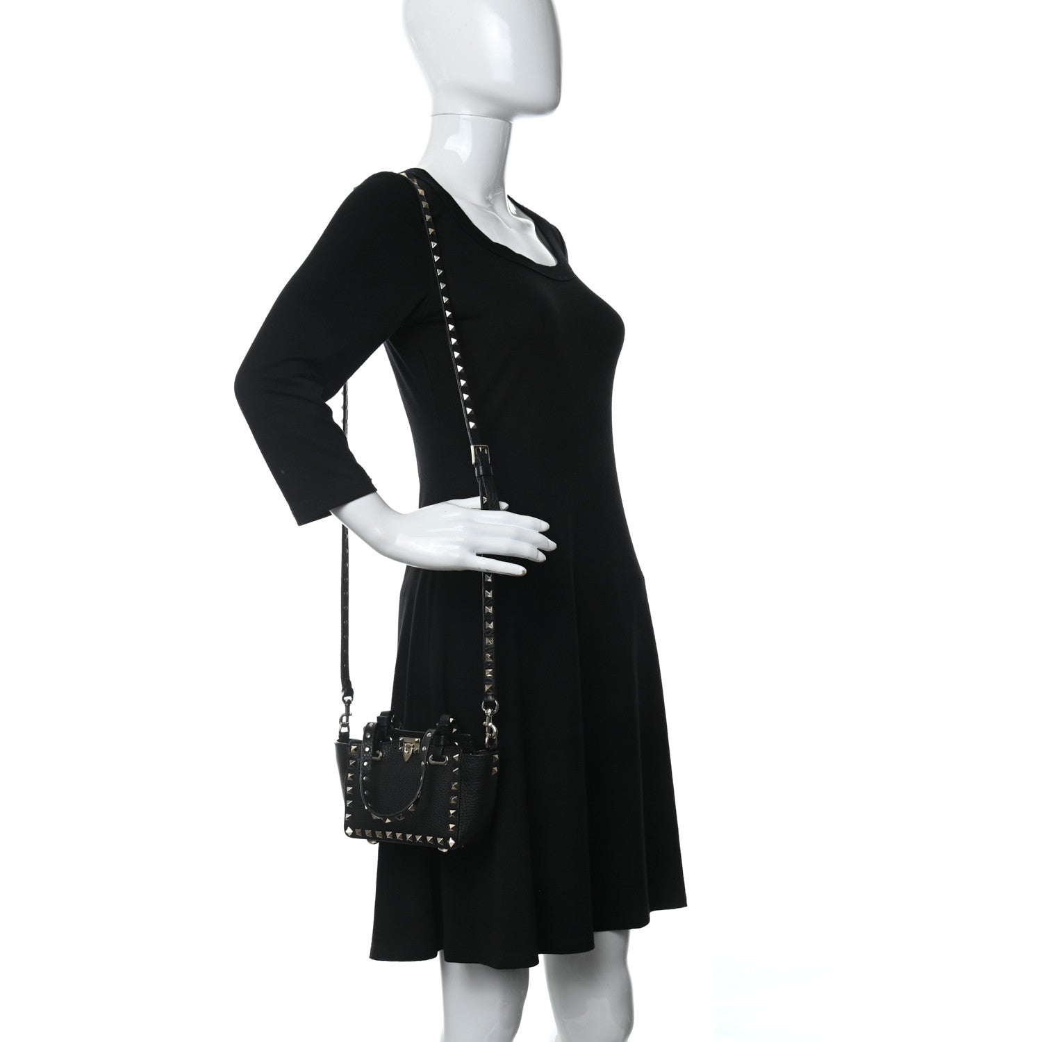 Valentino Garavani Pebbled Calfskin Micro Rockstud Tote Black 2 of 8