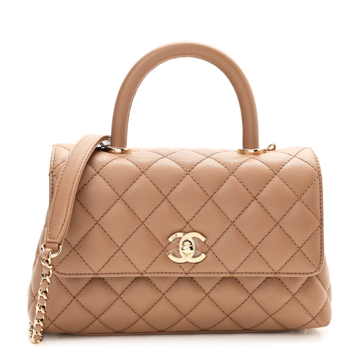 Caviar Quilted Mini Coco Handle Flap Brown