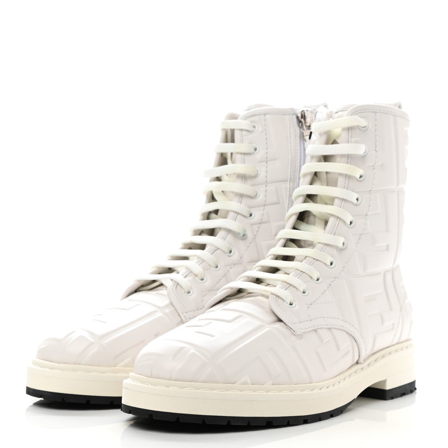 Fendi Nappa FF Embossed Womens Biker Boots 36 Snow 3 of 11