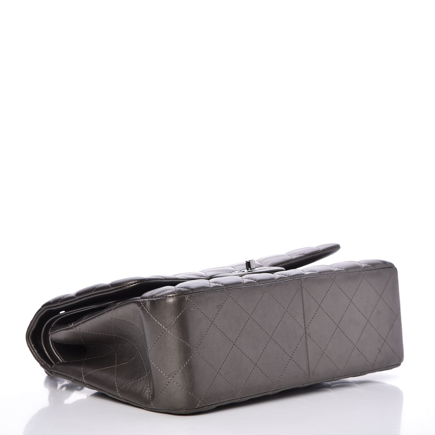 Chanel Metallic Lambskin Quilted Jumbo Double Flap Pewter 5 of 9