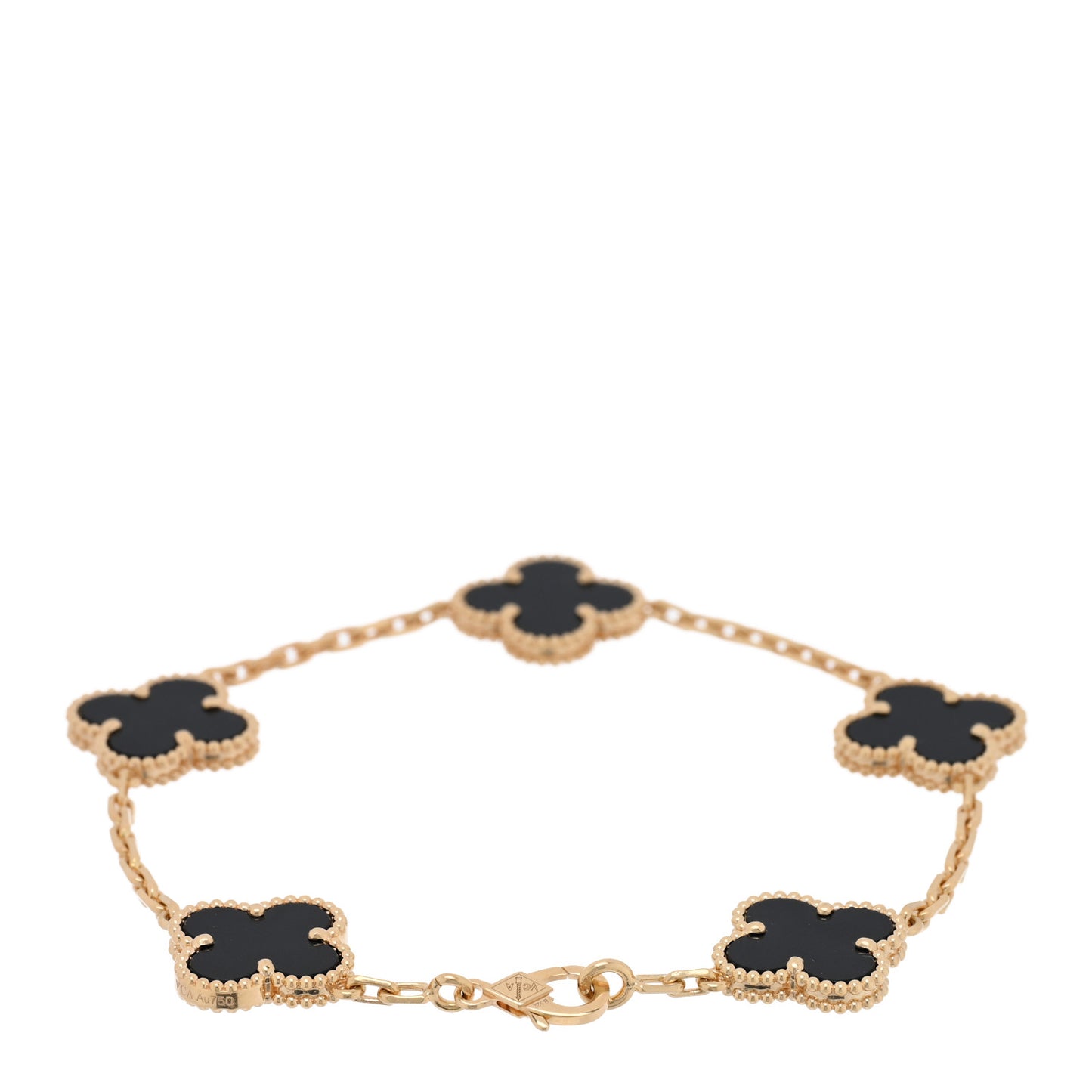18K Yellow Gold Black Onyx 5 Motifs Vintage Alhambra Bracelet