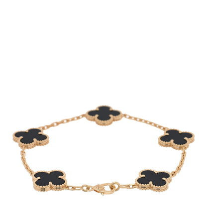 Van Cleef & Arpels 18K Yellow Gold Black Onyx 5 Motifs Vintage Alhambra Bracelet 2 of 3