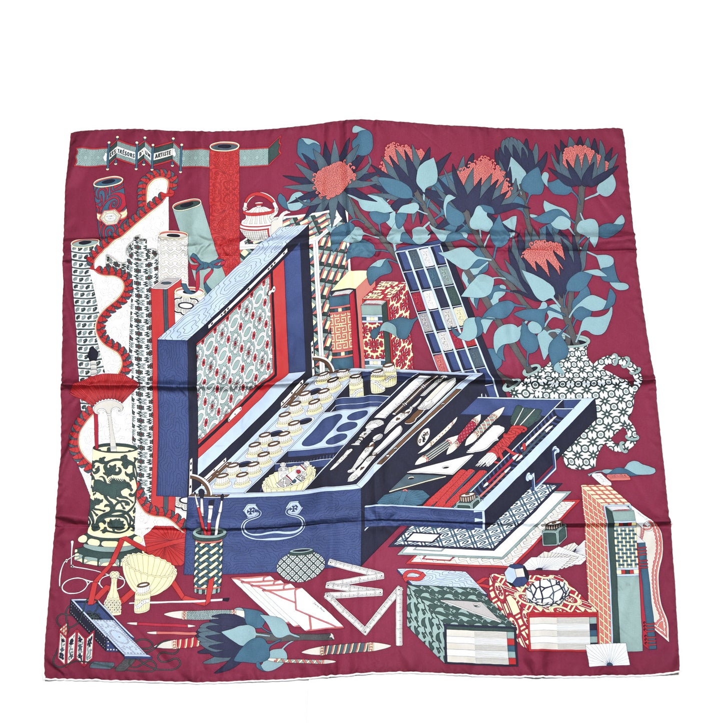 Silk Les Tresors D Un Artiste Scarf 90 Bordeaux Vert Blue