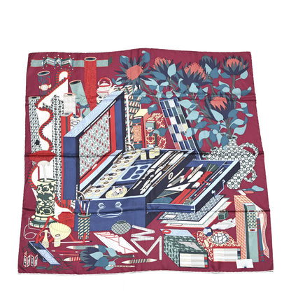 Hermes Silk Les Tresors D Un Artiste Scarf 90 Bordeaux Vert Blue 1 of 6