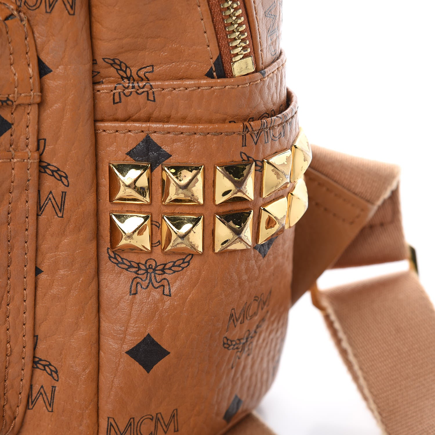 MCM Visetos Side Stud Mini Stark Backpack Cognac 12 of 13
