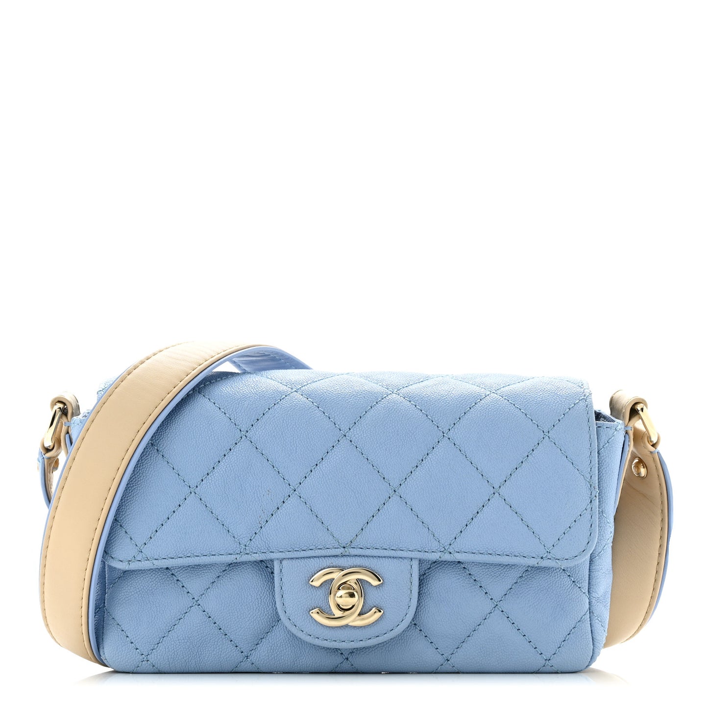 Caviar Quilted Mini Flap With Thick Strap Blue