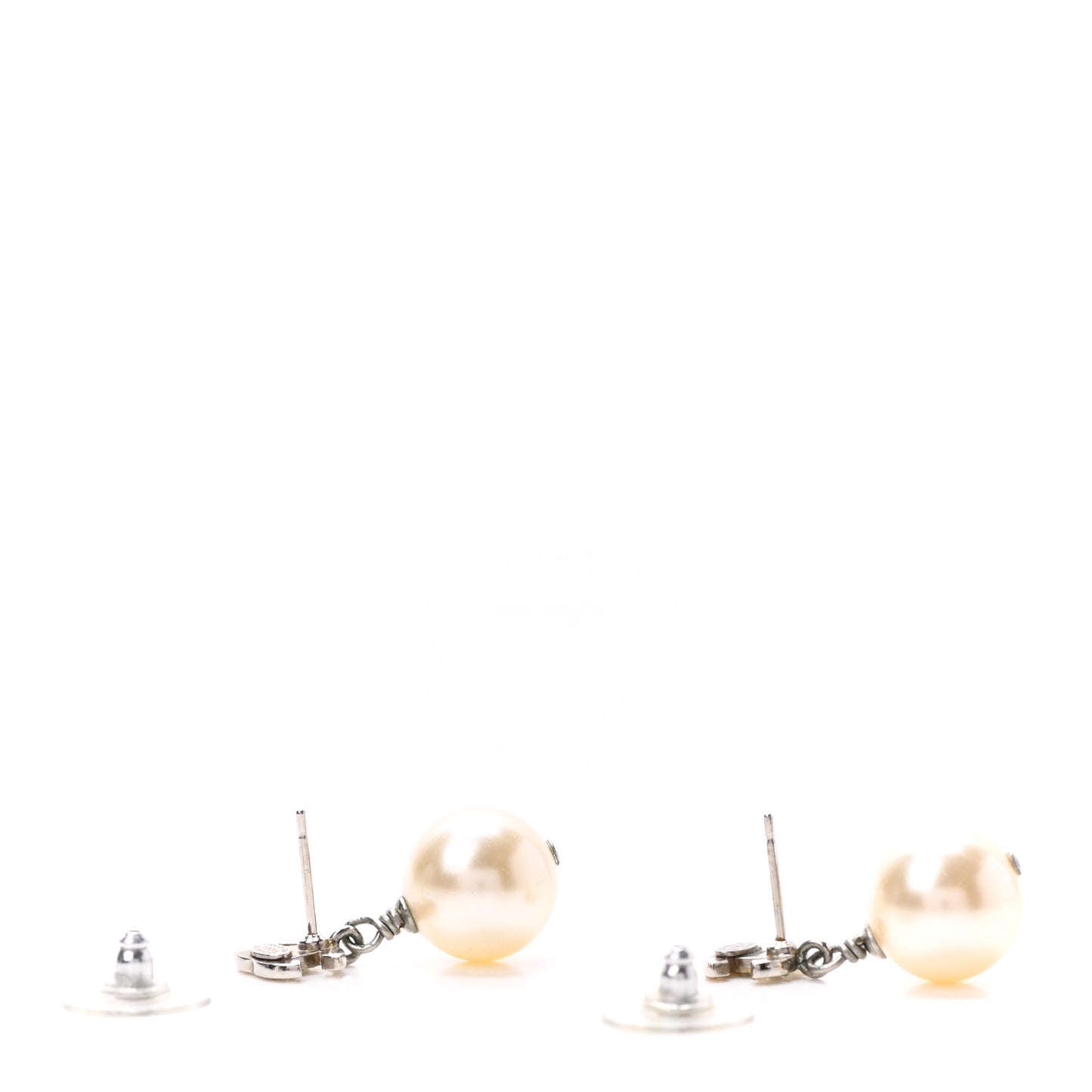 Crystal Pearl CC Drop Earrings Silver