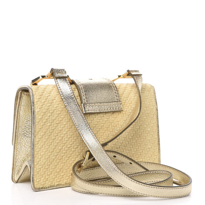 Miu Miu Raffia Madras Crystal Embellished Lady Shoulder Bag Naturale Pirite 3 of 10