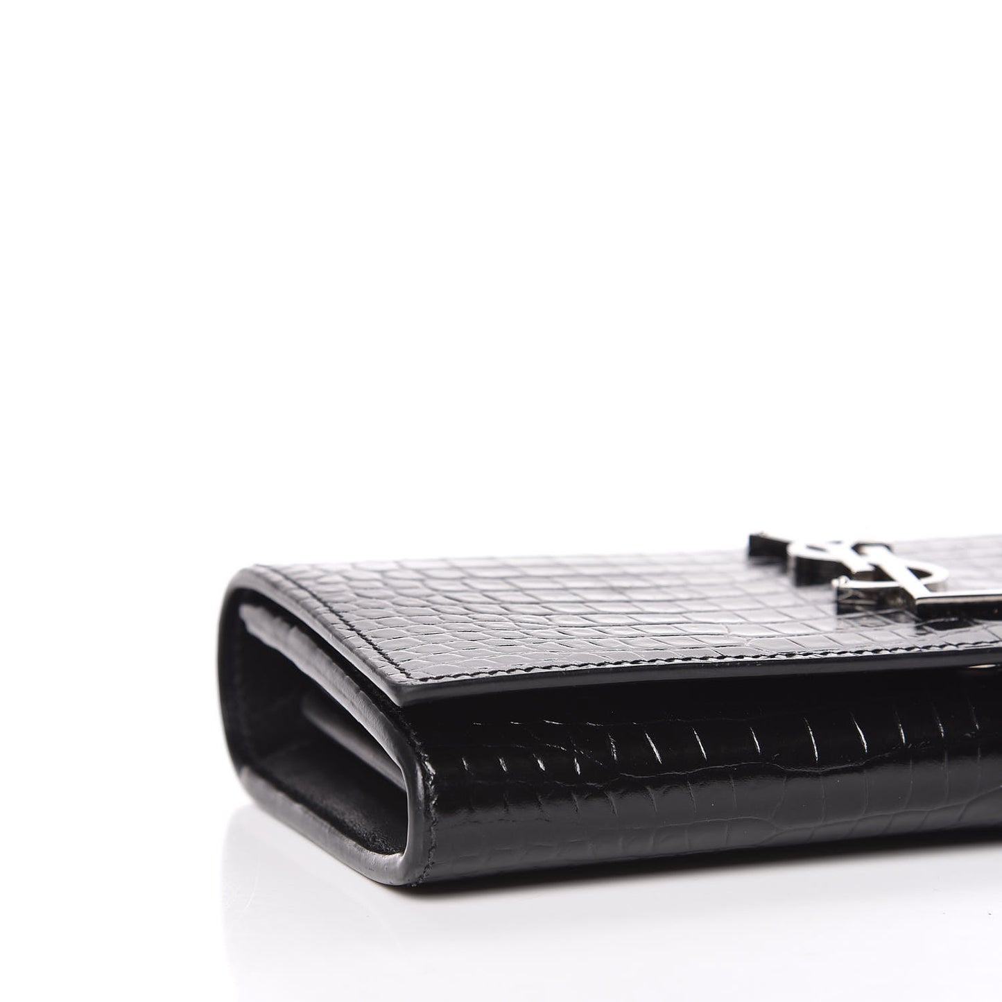 Calfskin Crocodile Embossed Classic Monogram Cassandre Wallet Black