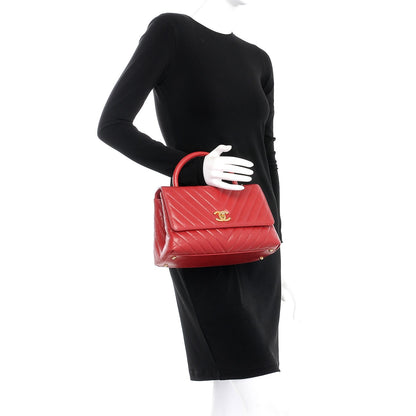 Chanel Calfskin Chevron Quilted Coco Handle Flap Red 3 of 9
