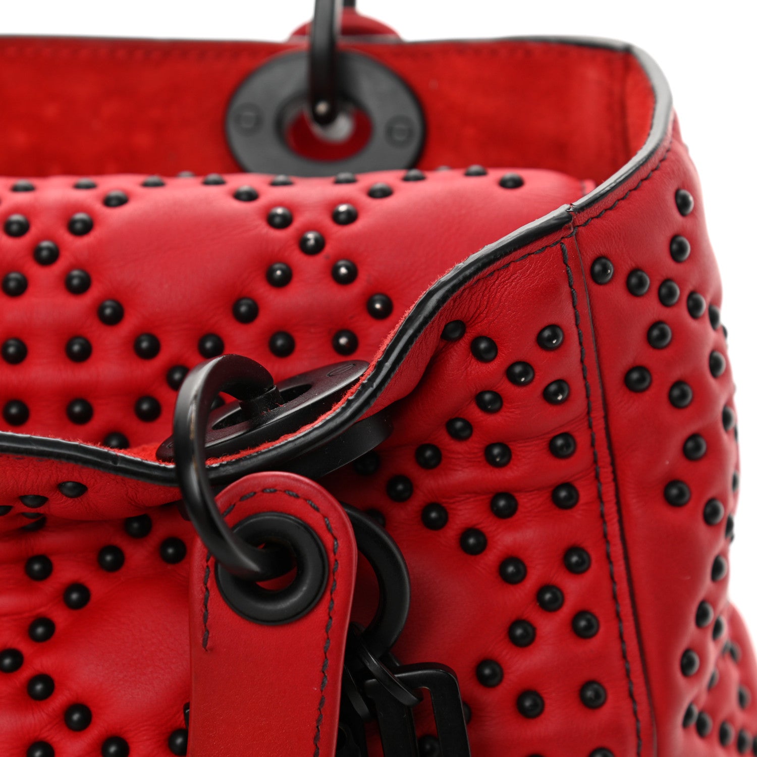 Christian Dior Lambskin Cannage Studded Medium Supple Lady Dior Red Black 15 of 17