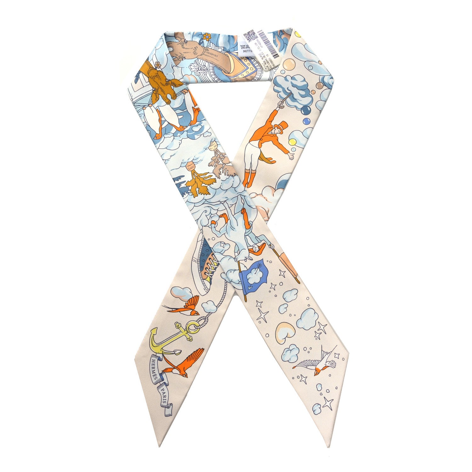 Hermes Silk Sur Mon Nuage Twilly Creme Bleu Ciel Orange 1 of 4