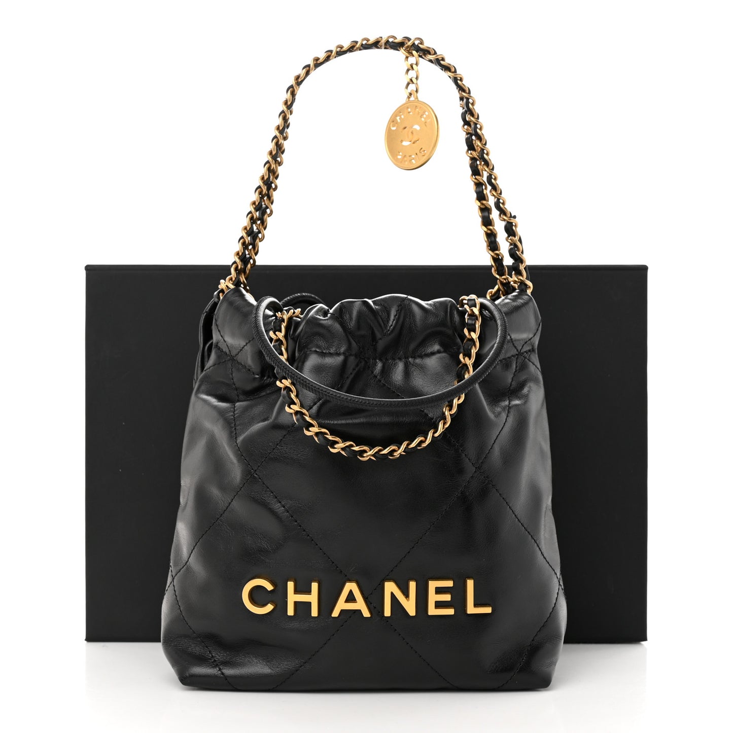 Shiny Calfskin Quilted Mini Chanel 22 Black