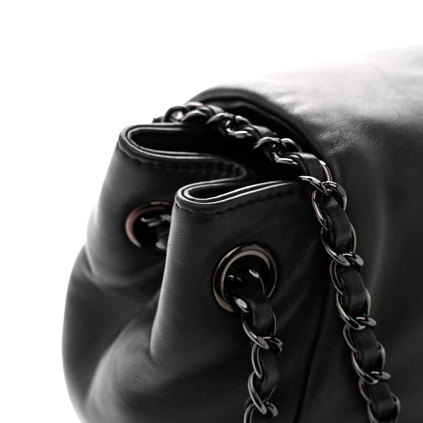 Lambskin Studded Accordion CC Flap Black