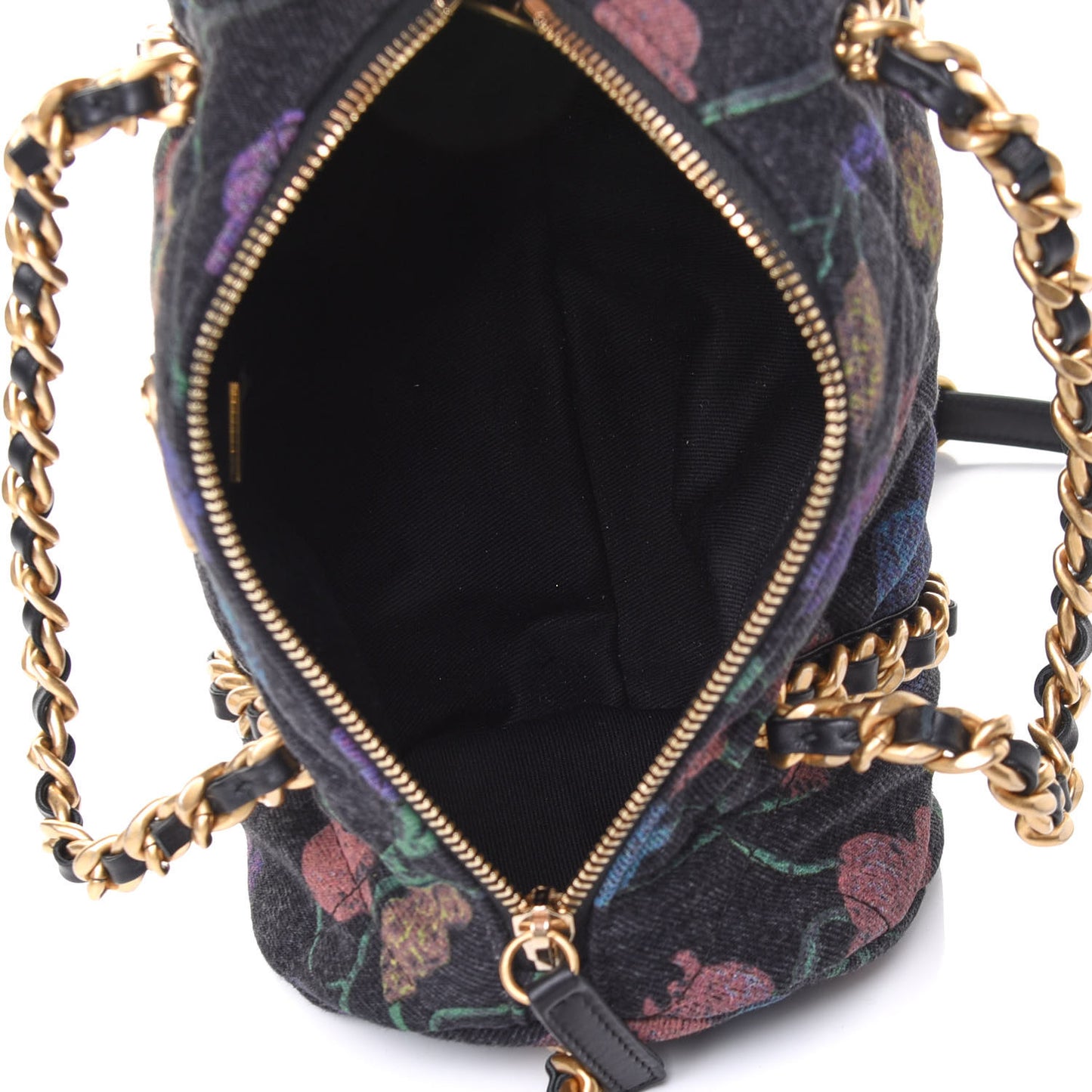 Denim Printed Destination Chenonceau Bowling Bag Charcoal Multicolor