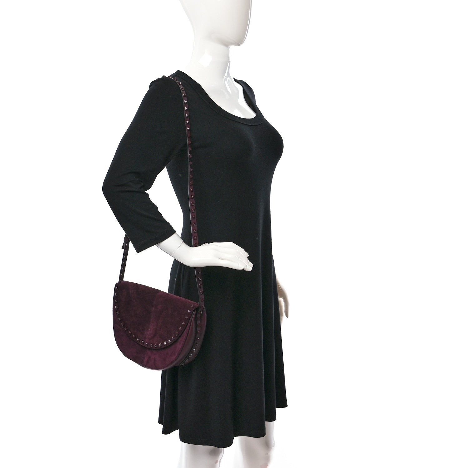 Valentino Garavani Suede Calfskin Rockstud Halfmoon Saddle Bag Rubin 2 of 8