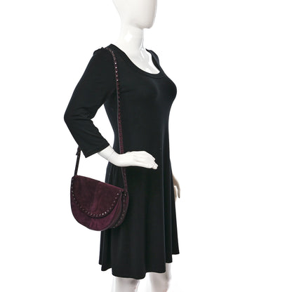 Valentino Garavani Suede Calfskin Rockstud Halfmoon Saddle Bag Rubin 2 of 8