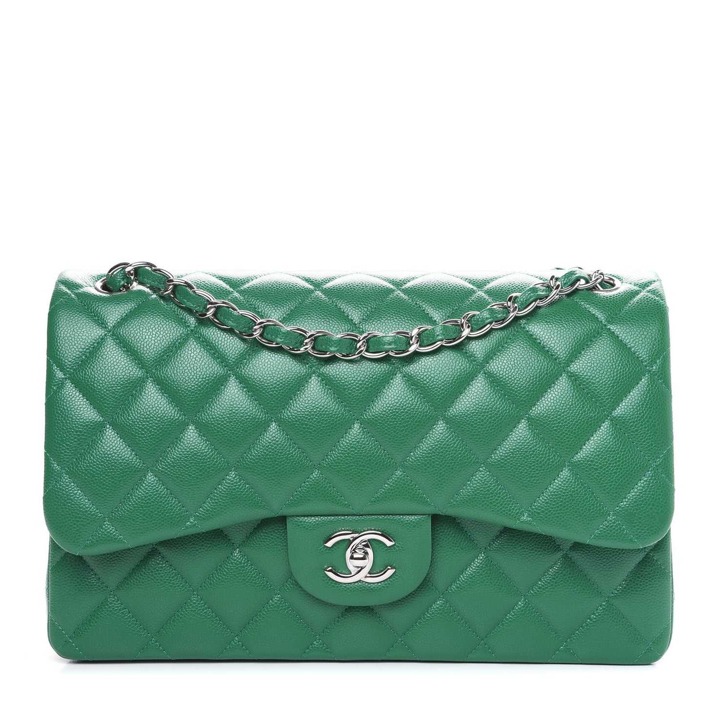Caviar Quilted Jumbo Double Flap Green