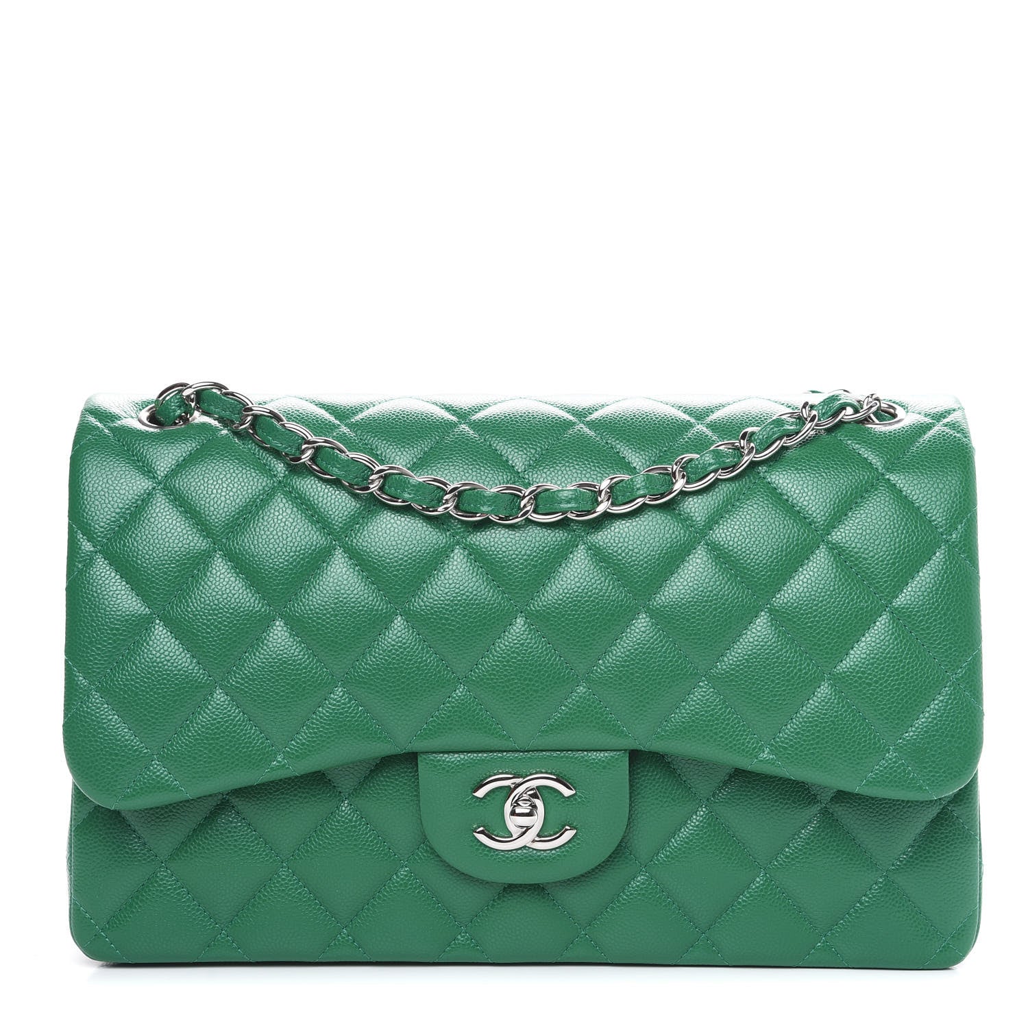 Chanel Caviar Quilted Jumbo Double Flap Green 1 of 11