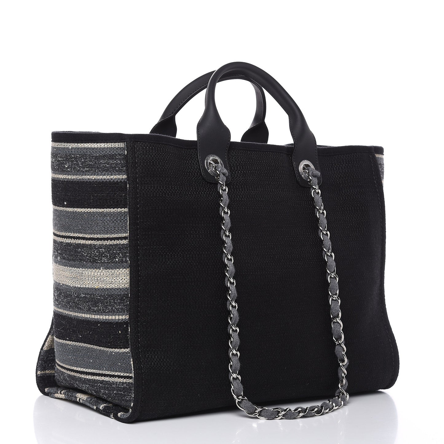 Striped Canvas Medium Deauville Tote Grey Black