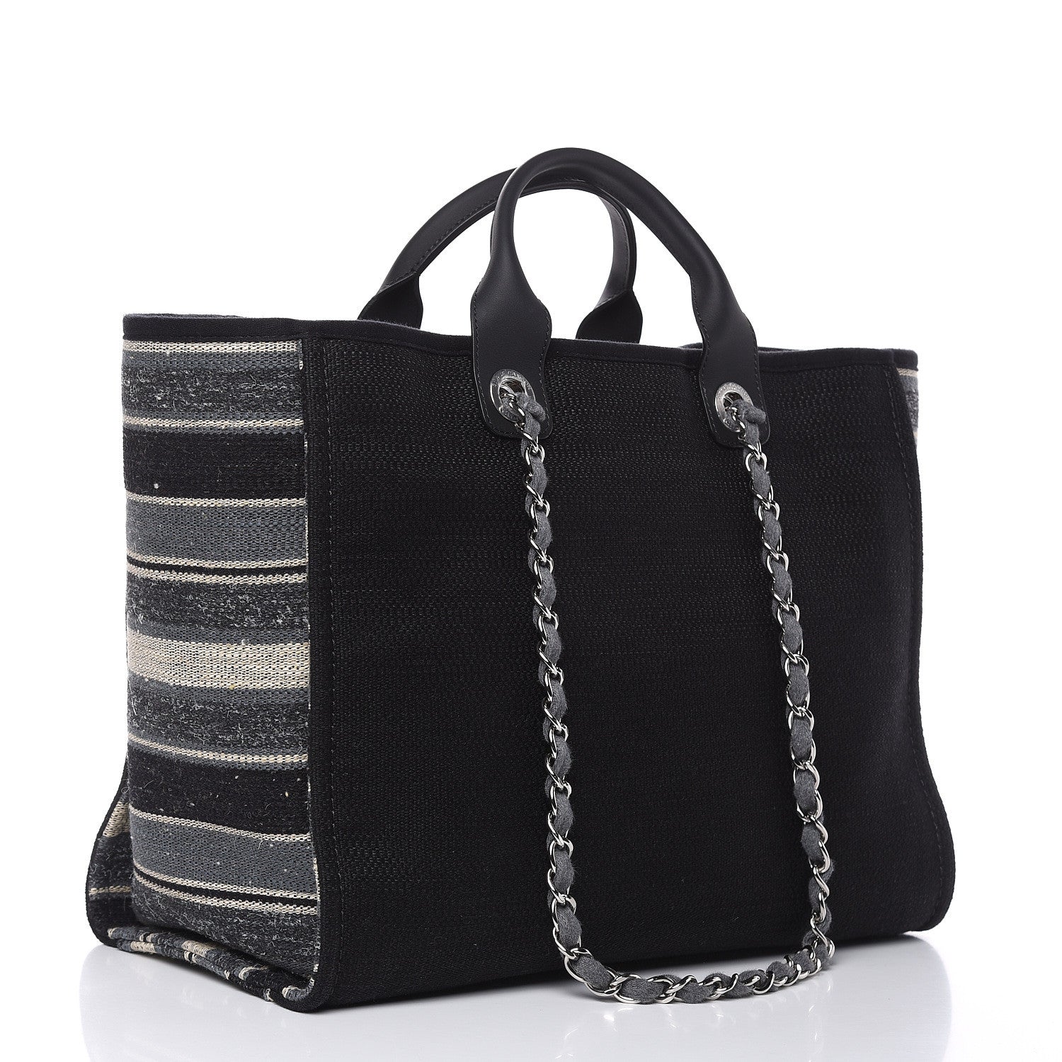 Chanel Striped Canvas Medium Deauville Tote Grey Black 3 of 9
