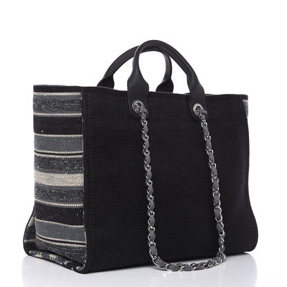 Chanel Striped Canvas Medium Deauville Tote Grey Black 3 of 9