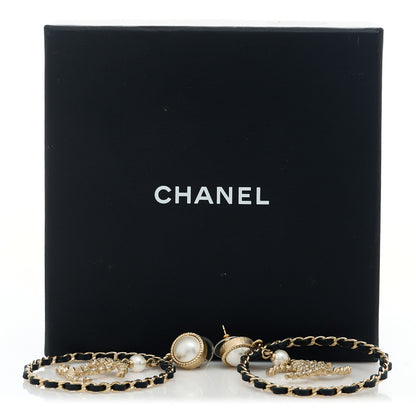 Chanel Lambskin Crystal Pearl CC Drop Earrings Gold Black 5 of 5