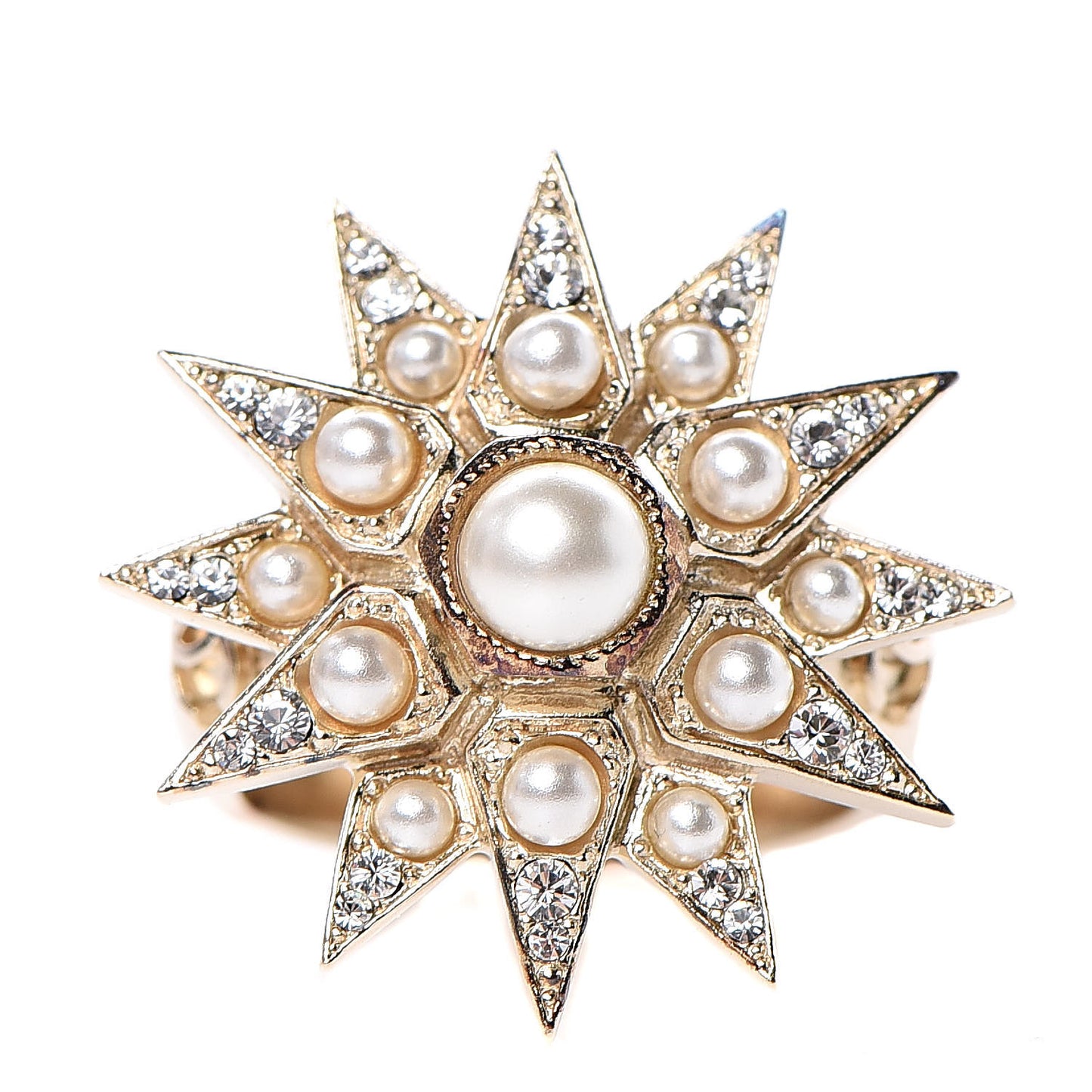 Crystal Pearl Star CC Ring 6.25 Gold
