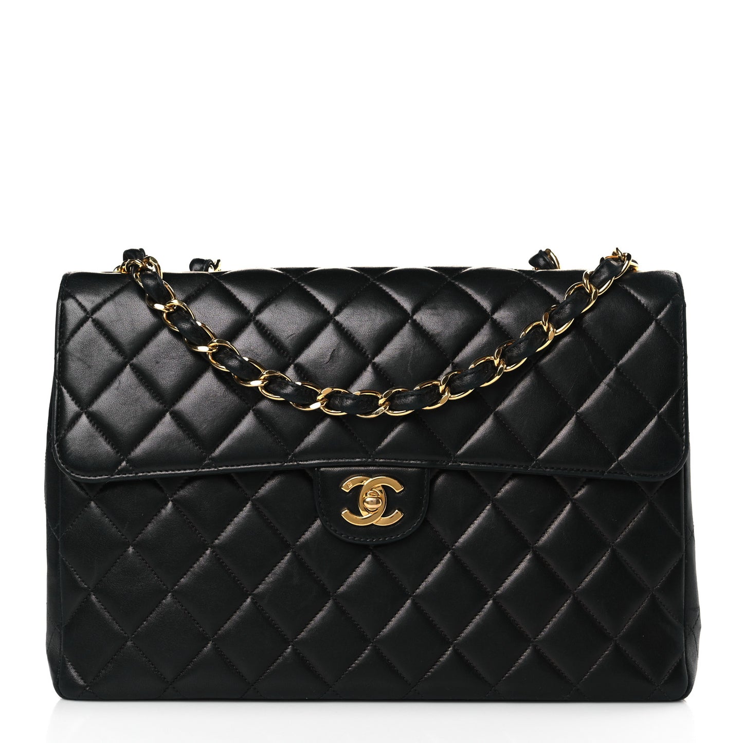 Lambskin Quilted Jumbo Single Flap Black