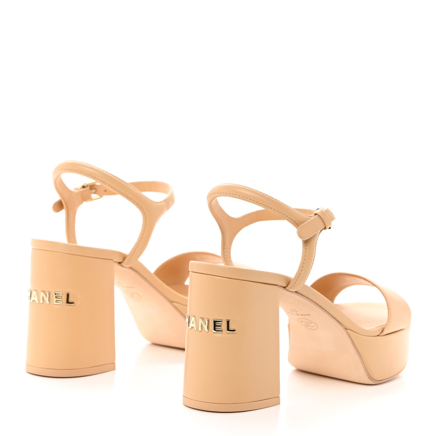 Chanel Lambskin Logo Platform Sandals 37 Beige 1437535 – FASHIONPHILE