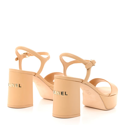 Chanel Lambskin Logo Platform Sandals 37 Beige 4 of 8