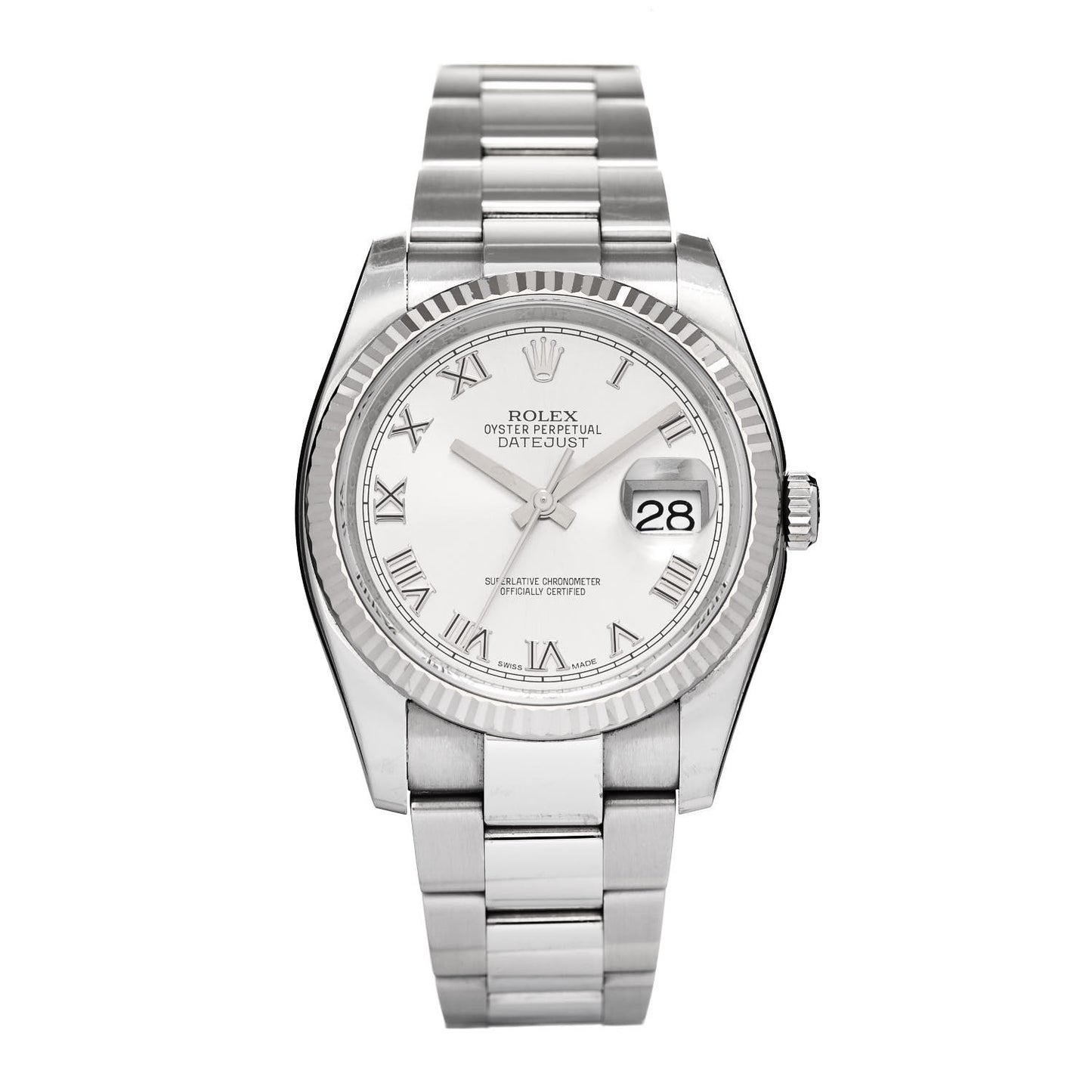 Stainless Steel 18K White Gold 36mm Oyster Perpetual Datejust Watch Silver Roman 116234