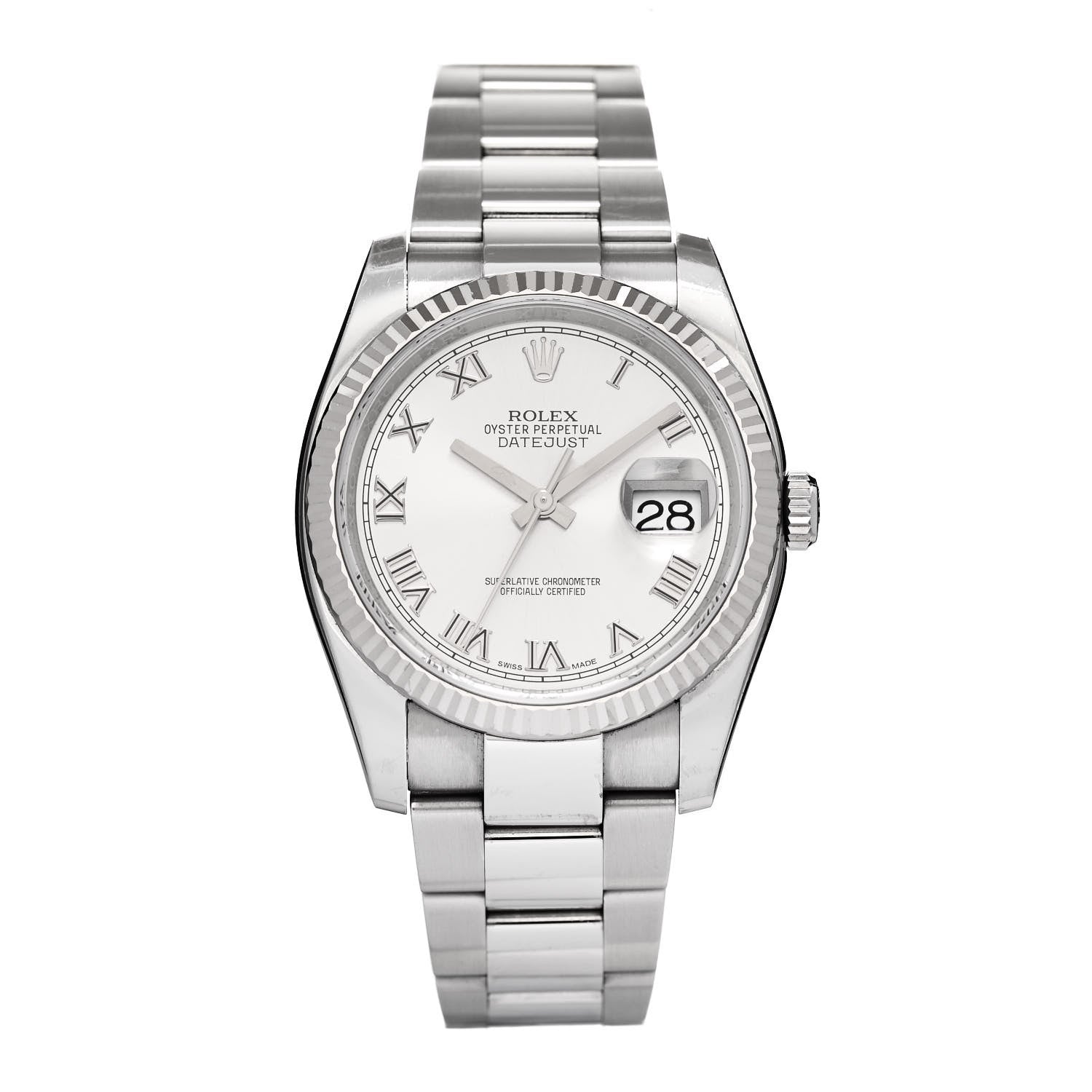 Rolex Stainless Steel 18K White Gold 36mm Oyster Perpetual Datejust Watch Silver Roman 116234 1 of 5
