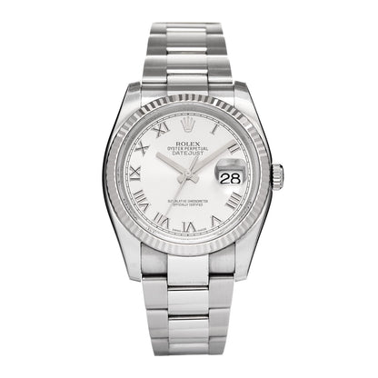 Rolex Stainless Steel 18K White Gold 36mm Oyster Perpetual Datejust Watch Silver Roman 116234 1 of 5
