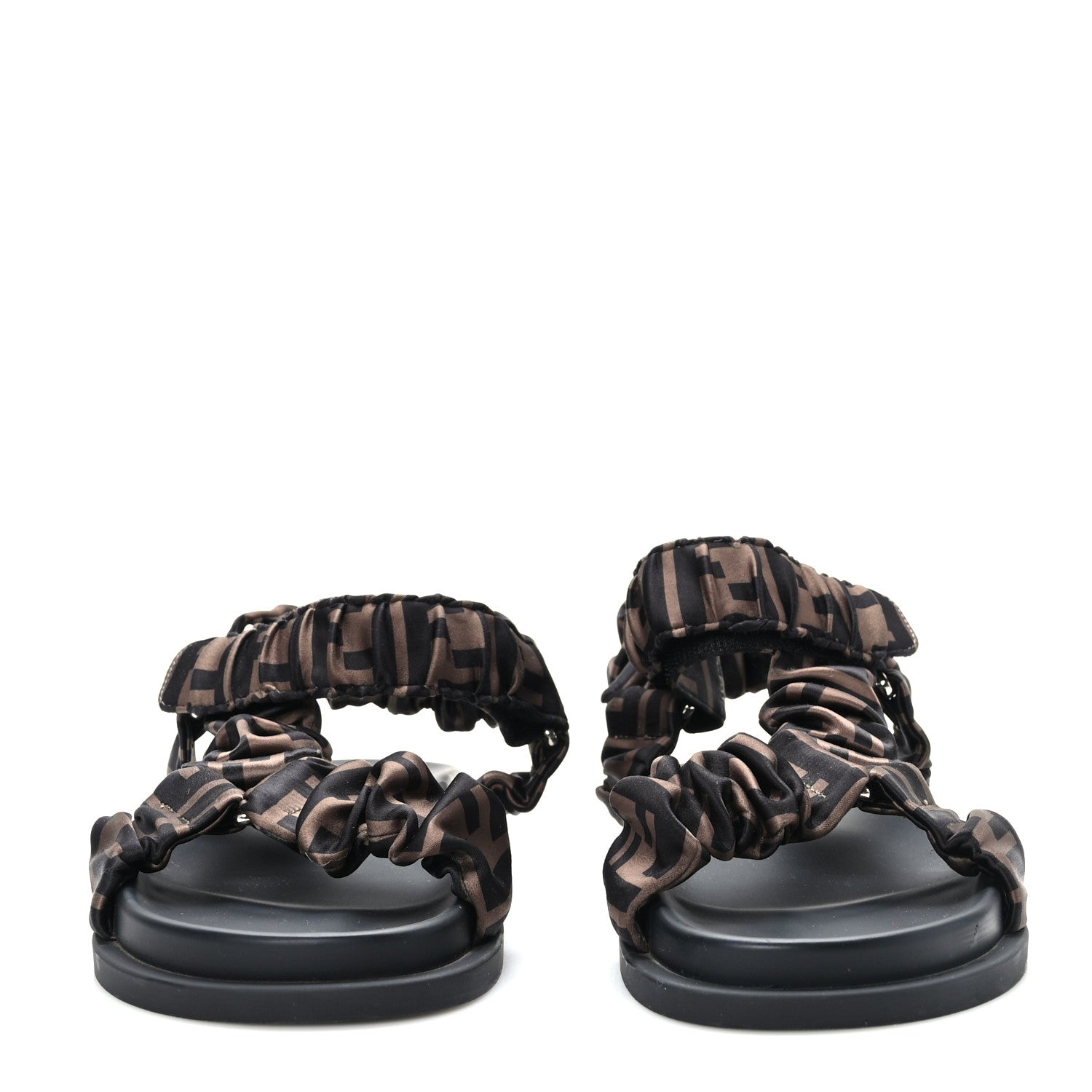Fendi Satin FF Ruched Sandals 35.5 Tobacco Black 2 of 7