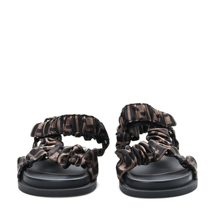Fendi Satin FF Ruched Sandals 35.5 Tobacco Black 2 of 7