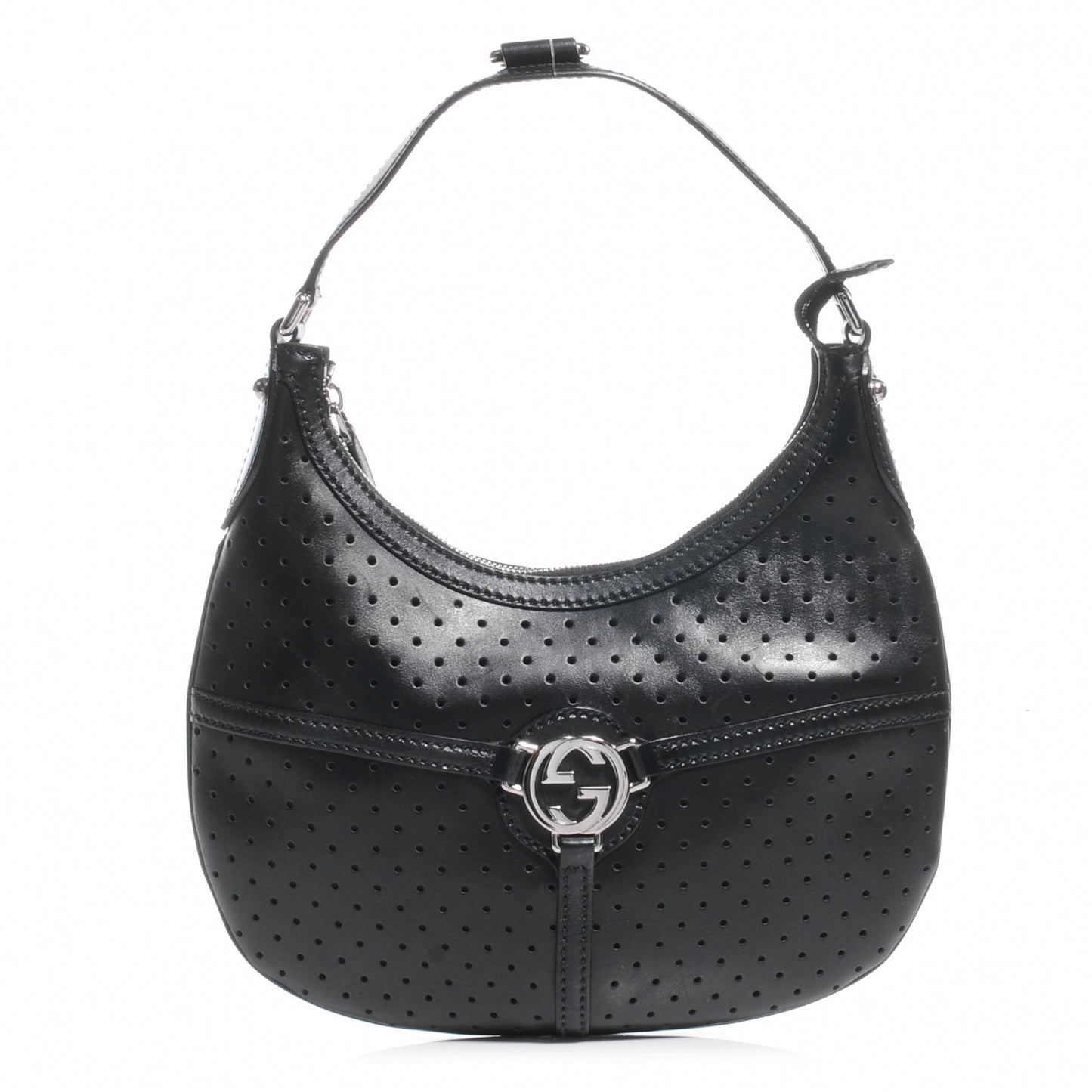 Leather Perforated Reins Hobo Black