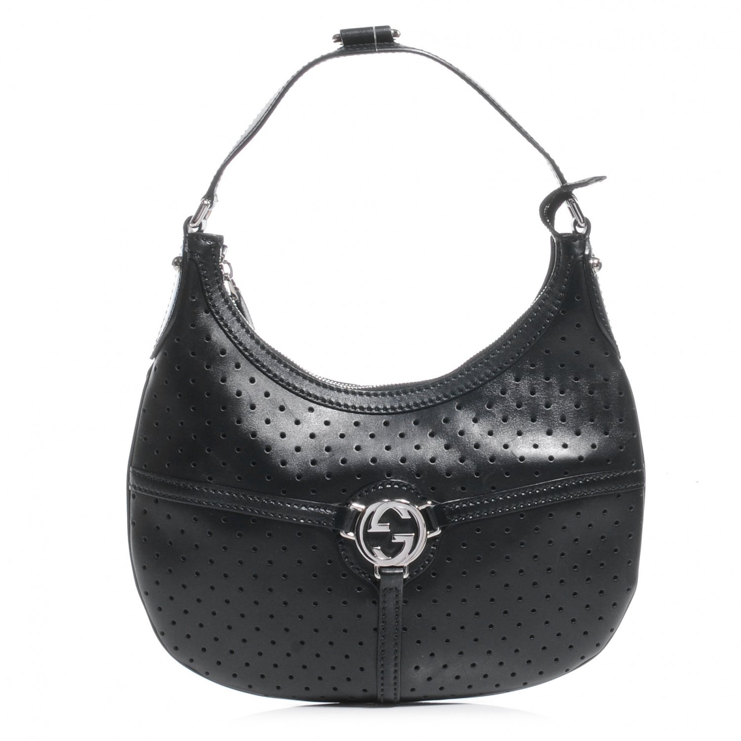 Gucci Leather Perforated Reins Hobo Black 1 of 7