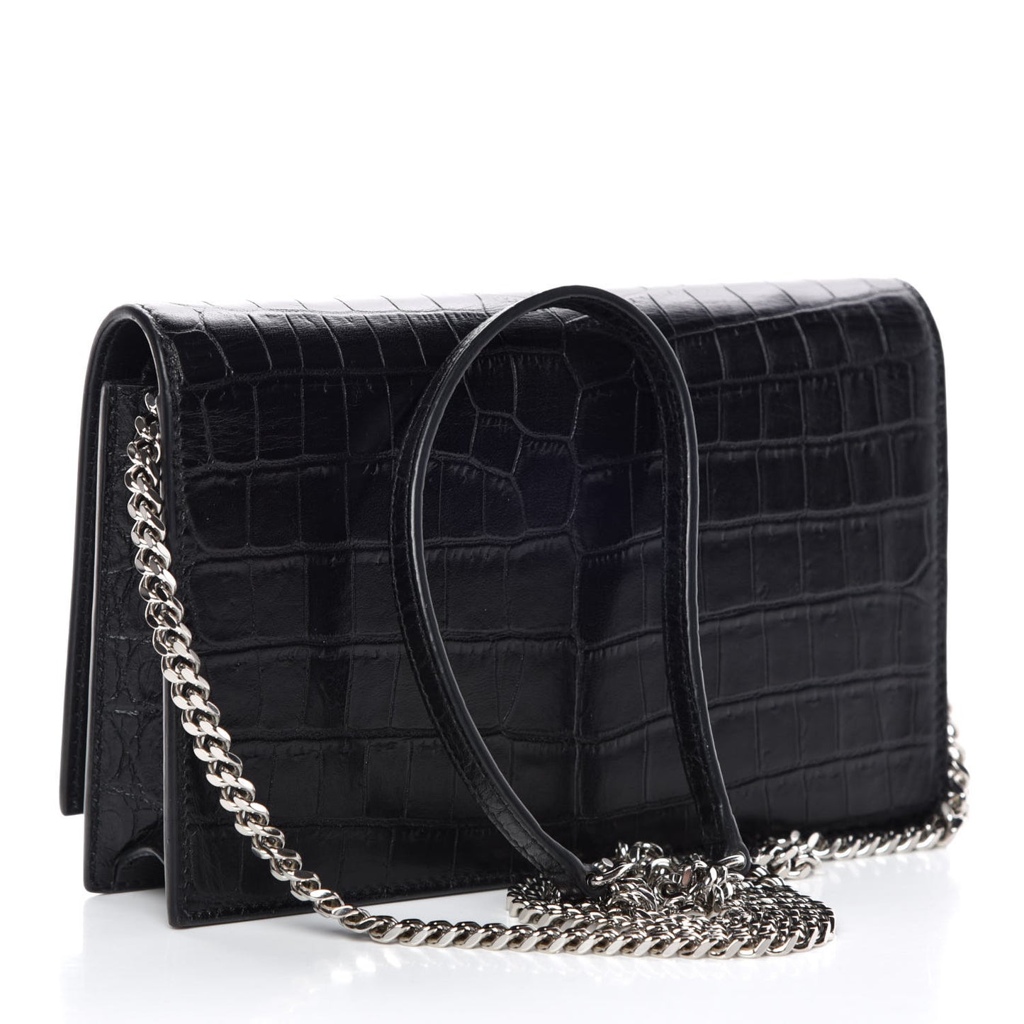 Calfskin Crocodile Embossed Kate Monogram Tassel Chain Wallet Black