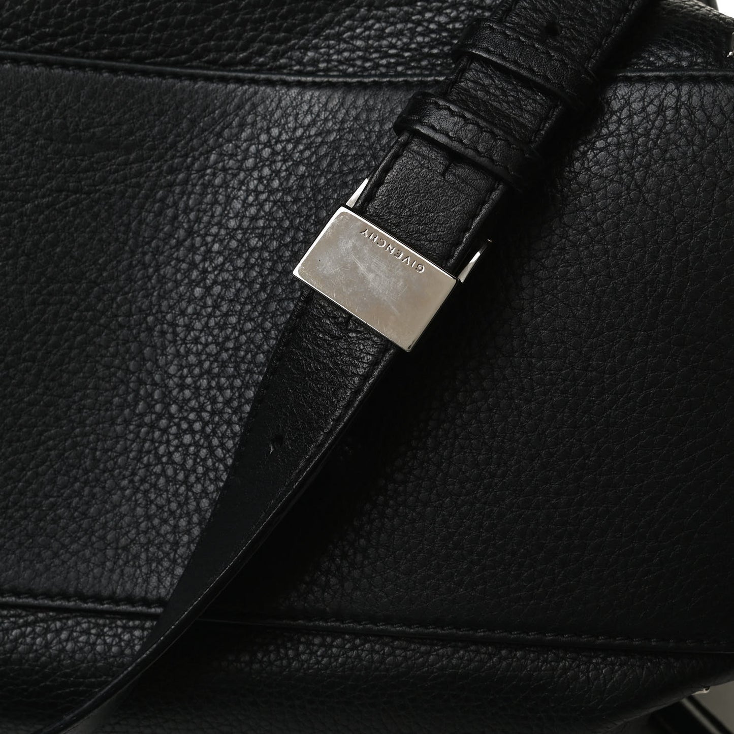Grained Calfskin Metal Stitch Medium Pandora Pure Flap Bag Black